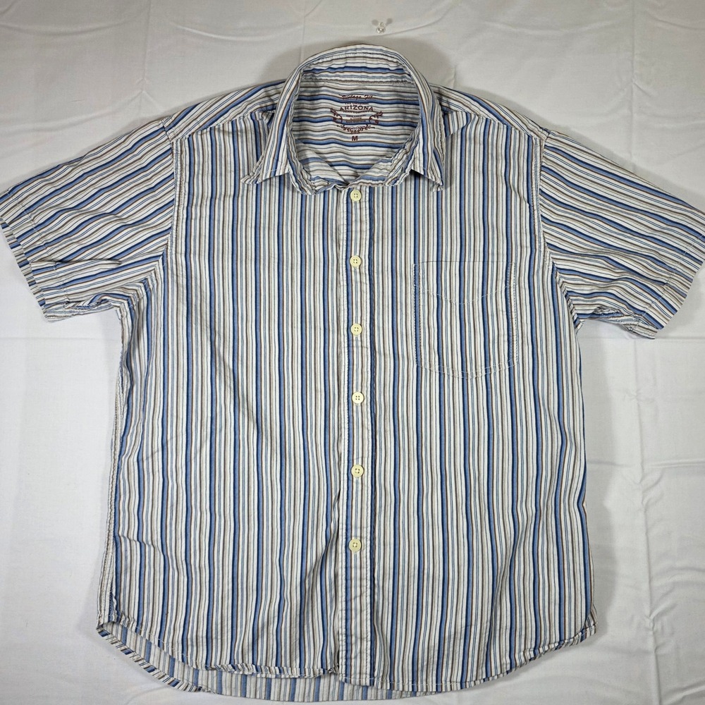 Arizona Jean Co Mens Medium Vintage Fit Striped Short Sleeve Button Down Shirt